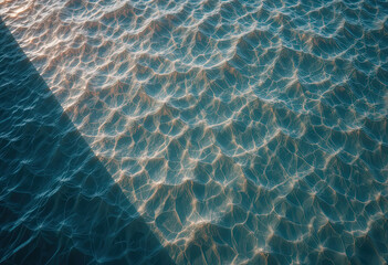 Obraz premium Sunlight Reflection on Ocean Surface With Diagonal Shadow Creating Abstract Water Texture Pattern