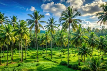 Fototapeta premium Panoramic Palm Tree Landscape: Lush Green Coconut & Magnetic Learning Scene