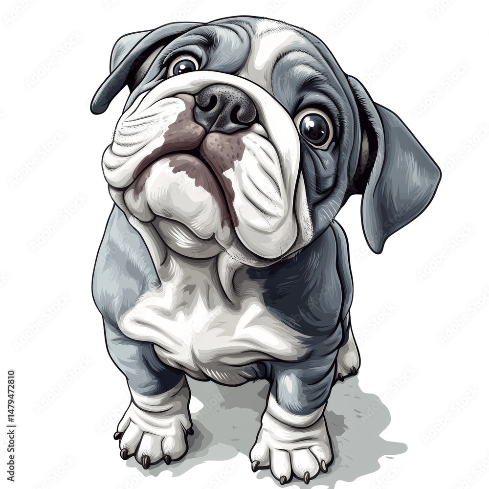 Aufkleber Captivating bulldog illustration showcasing expressive eyes and unique coat pattern set on a clean backdrop