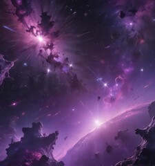 Purple cosmic backdrop  Star clusters and nebulae shine brightly  , milky way, energy, visible light