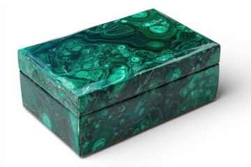 Obraz premium Intricate malachite box, showcasing the stone's vibrant green swirls and unique patterns. A luxurious and ornate decorative piece.
