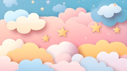 Pastel sky scene with clouds and stars.