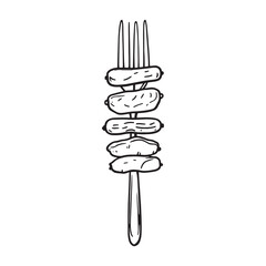 barbecue fork holding grilled gourmet meat vector sketch