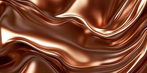 A close-up view of flowing copper-colored satin fabric. showcasing its smooth texture and reflective surface. ideal for fashion or interior design applications