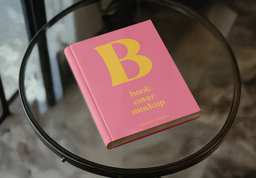 Book on Glass Table Mockup