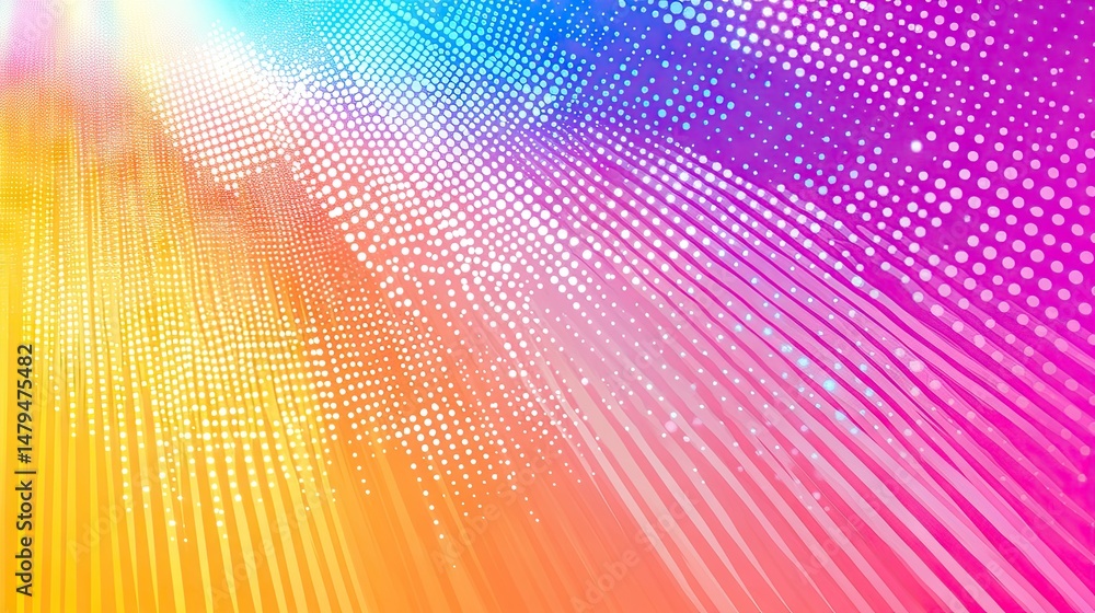 Poster vibrant abstract design featuring dynamic lines and colors radiating outward. creating a sense of mo