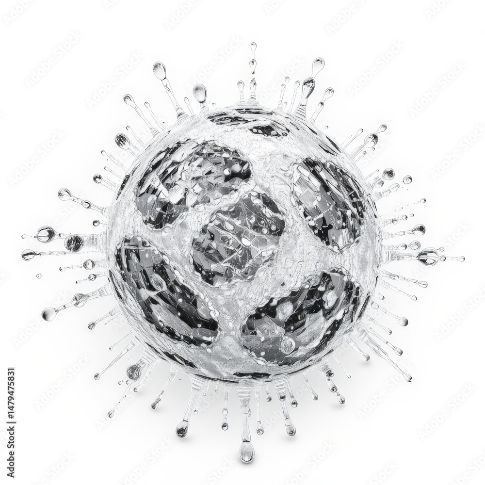 Poster abstract concept of an exploded shape with droplets and texture