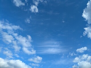 Blue Skies with wispy lines and fluffy white clouds
