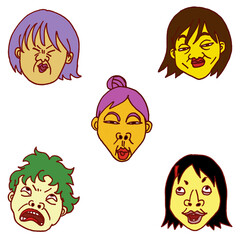 変顔をする女の子たちのイラスト｜コミカルで表情豊かなキャラクター素材