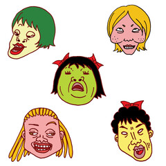 個性的な女の子の変顔集｜カラフルでユニークな人物イラスト