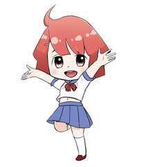 セーラー服を着た明るい女性のイラスト｜青春感あふれるポップなカラー素材