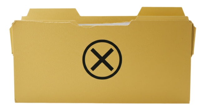 Isolated Yellow Folder with Red X Symbol Marked