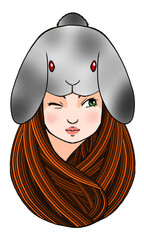 うさぎ帽子をかぶった若い女性の可愛いイラスト｜ポップでユニークなキャラクター