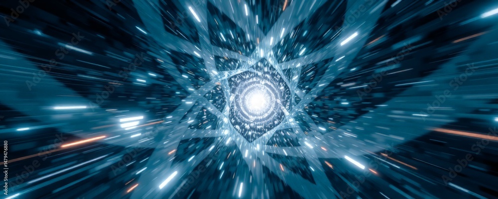 Poster dynamic blue hyper jump through space and light patterns