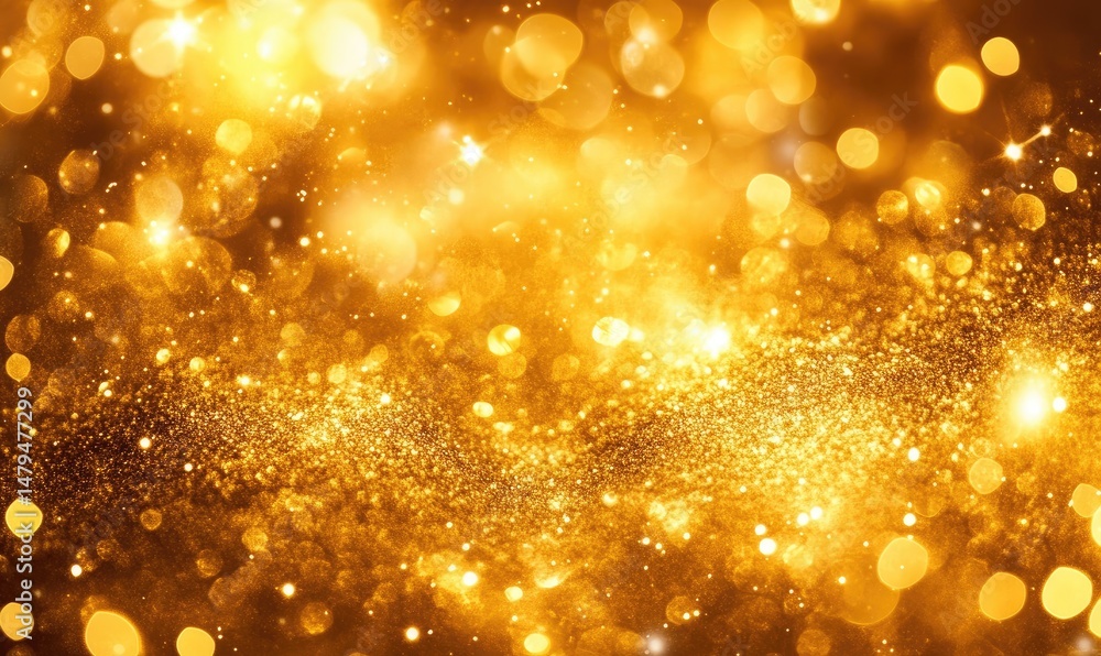 Poster a shimmering golden background filled with sparkling bokeh lights and glitter. creating a festive at