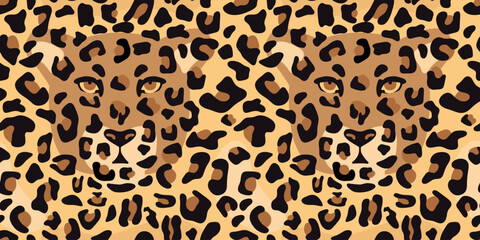 Leopard seamless pattern with hidden leopard face. Fashionable seamless leopard texture, stylish animal print. Ideal for textiles, decor, clothing, prints or digital use.