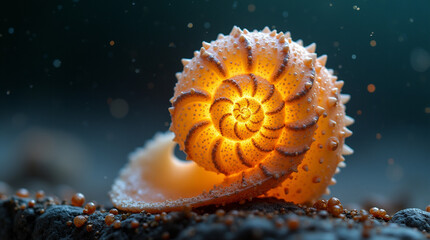 Close-up of an emerald glass flower shimmering with iridescent dew, blooming in a mystical enchanted forest, captured in cinematic microphotography