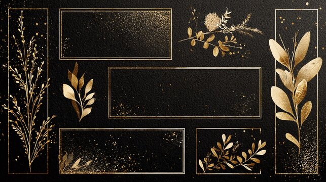 Elegant black and gold floral designs. Perfect for sophisticated event invitations and upscale marketing materials with a refined aesthetic.