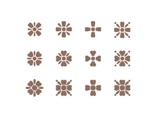 Four-leaf flower element. Set of 12 geometric emblem. Modern abstract decor element for emblem, badge, insignia.