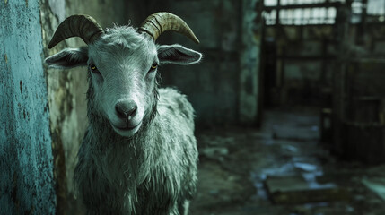 portrait of a goat at butcher house