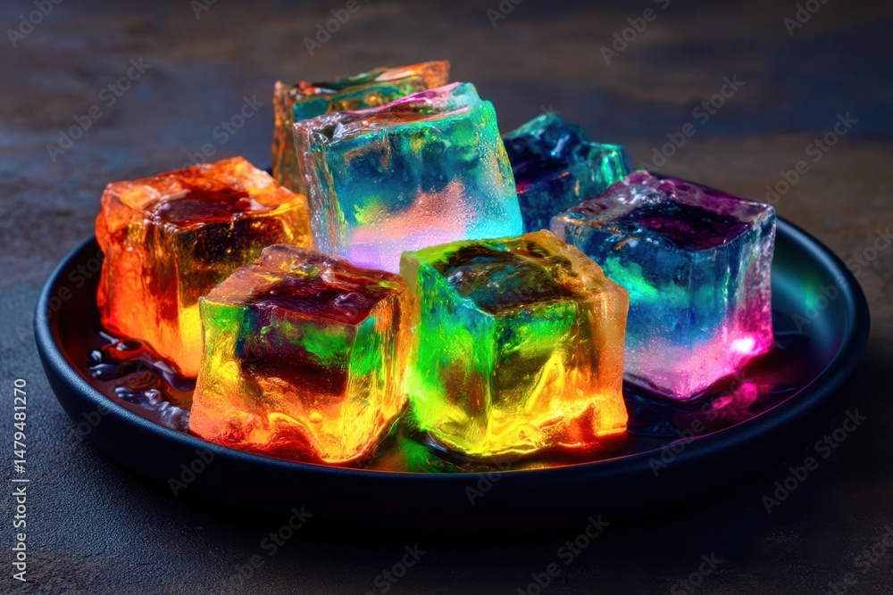 Poster a plate of colorful ice cubes