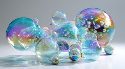 3d realistic vector illustration. Water soap bubbles. Isolated on white background.