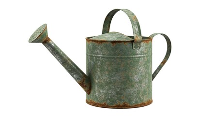 Vintage Metal Watering Can Isolated on White for Gardening Tasks