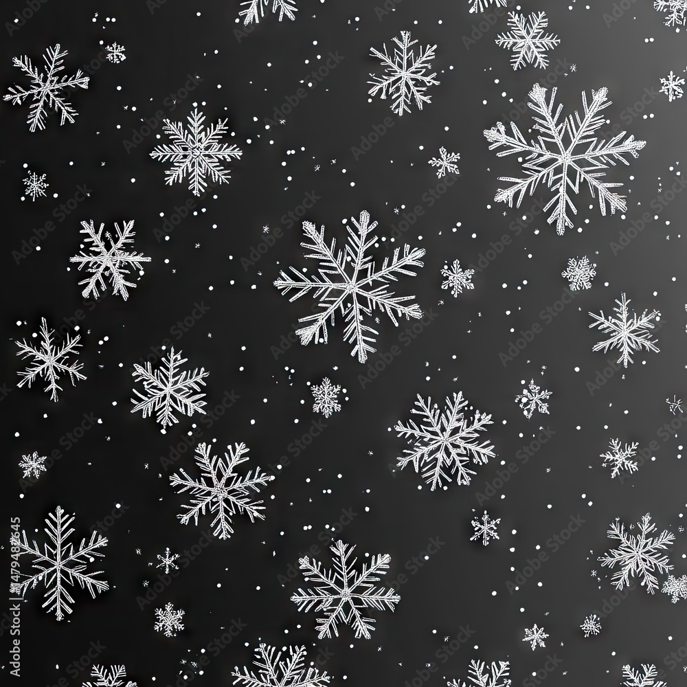 Poster intricate silver snowflake design on a black background. showcasing detailed patterns and symmetry. 