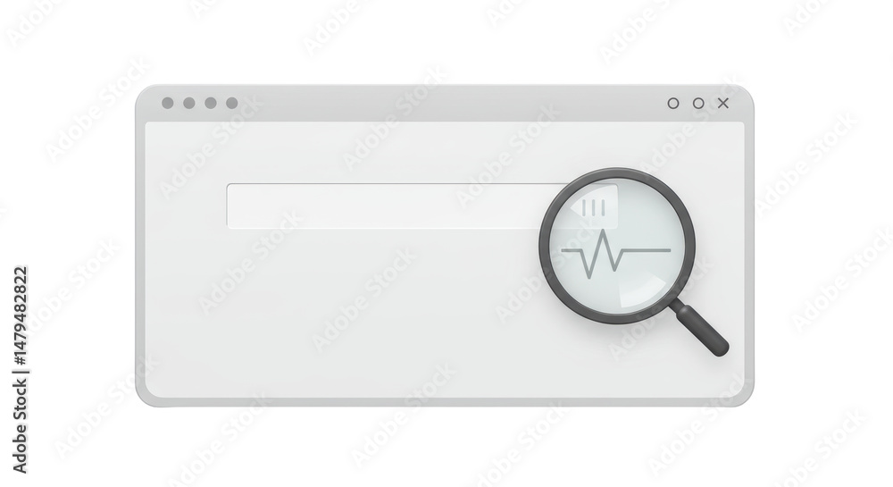 Poster isolated browser window with magnifying glass focusing on data graph
