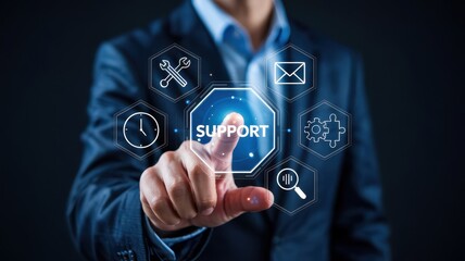 Digital support interface focused on customer assistance.