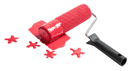 Isolated Paint Roller with Red Paint Splatters