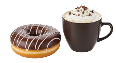 Isolated Chocolate Donut with Mug of Coffee