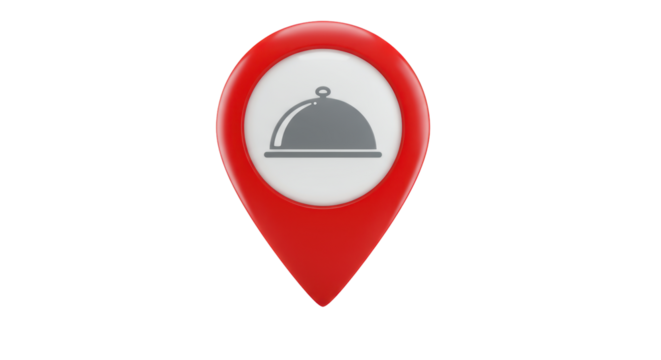 Isolated Red Map Pointer with Restaurant Cloche