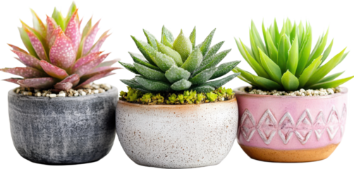 Three Small Succulent Plants in Pots