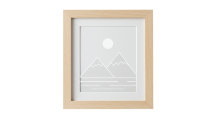 Isolated Simple Picture Frame with Mountain Landscape Art
