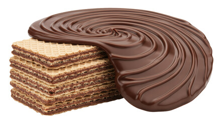 Isolated Chocolate Swirl on Wafer Biscuits Stack