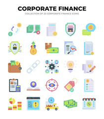 Corporate Finance Icons. A Collection of 25 Colorful Vector Illustrations