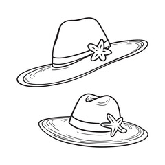 black and white vector of starfish and straw hat