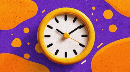 Stylized clock on a vibrant background. A playful and abstract representation of time, perfect for creative projects and designs.
