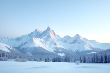 Snow-Capped Mountain Peaks on a Winter Day