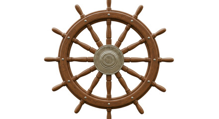 Isolated Wooden Ship Steering Wheel for Navigation