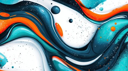 Obraz premium Abstract swirling patterns of vibrant turquoise. orange. and white paint create a dynamic visual effect on a dark background. evoking creativity and artistic expression