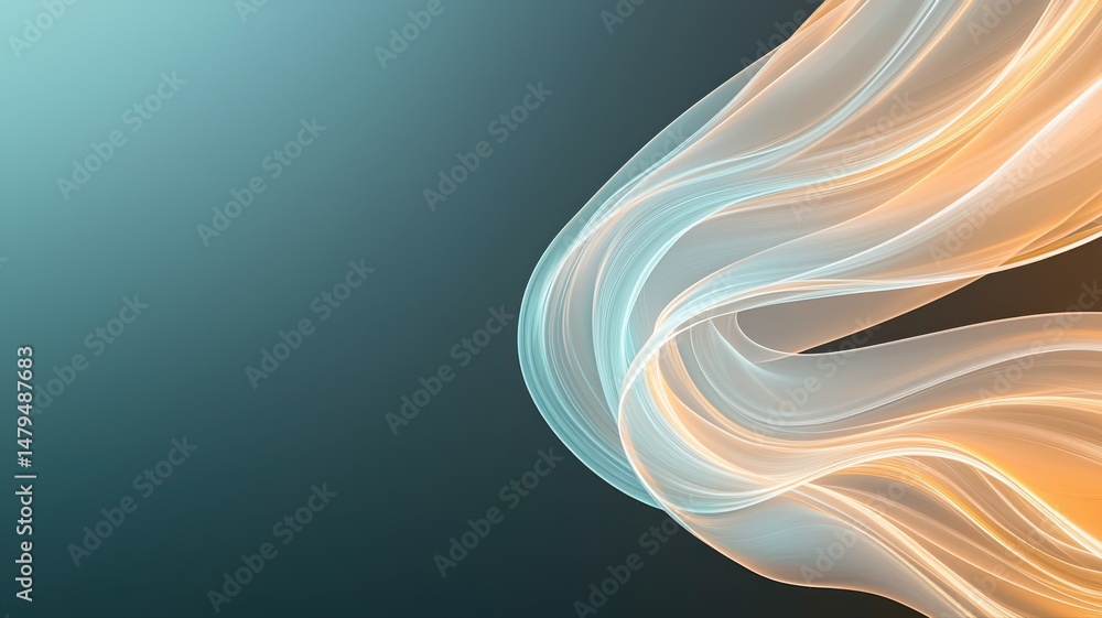 Poster dynamic abstract flowing light waves background with gradient teal and orange colors abstract light