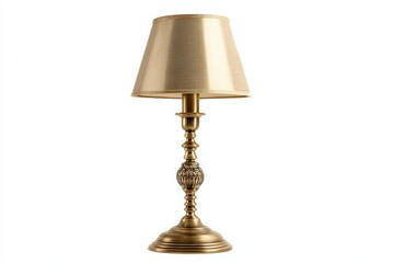 Obraz premium Elegant brass table lamp with a beige shade, perfect for adding a touch of sophistication to any room.
