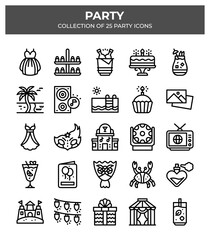 25 Party Icons. A vibrant collection of party themed vector icons