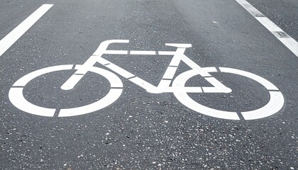 Obraz premium white bicycle sign painted on asphalt road, city cycling concept