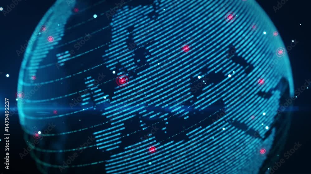 Poster futuristic digital earth visualization with glowing data points and lines