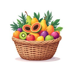 Vsai wicker basket overflowing with fresh ripe tropical fruits