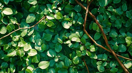close-up view of tropical jungle floor featuring rich green underbrush, thin branches and vines lying across textured soil, organic debris, diffuse sunlight casting organic patterns, authentic