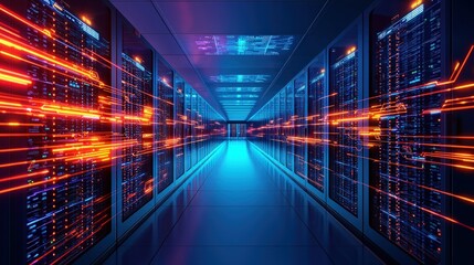 Futuristic server room corridor